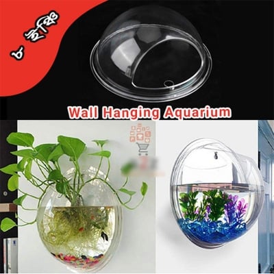 Picture of Full Transparent Plastic Wall-Hanging Aquarium | Wall Hanging Fish Tank | Wall aquarium bowl-White