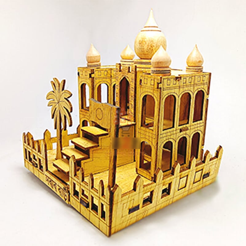 Picture of Wooden Nabab Bari Showpiece with Lighting-Yellow