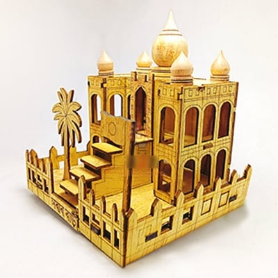 Picture of Wooden Nabab Bari Showpiece with Lighting-Yellow