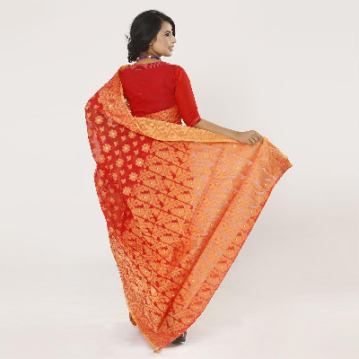 Picture of Red Color Tissue Jamdani Saree For Women