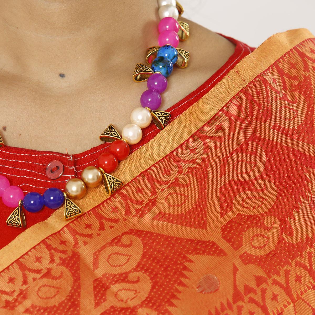 Picture of Red Color Tissue Jamdani Saree For Women