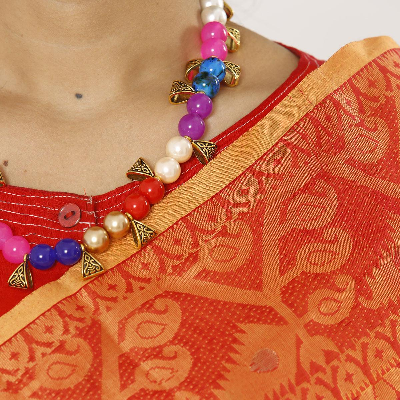 Picture of Red Color Tissue Jamdani Saree For Women