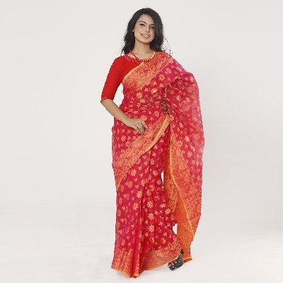 Picture of Crimson Color Tissue Jamdani Saree For Women