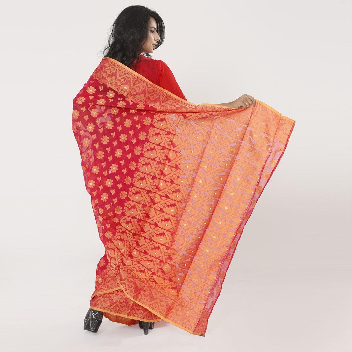 Picture of Crimson Color Tissue Jamdani Saree For Women