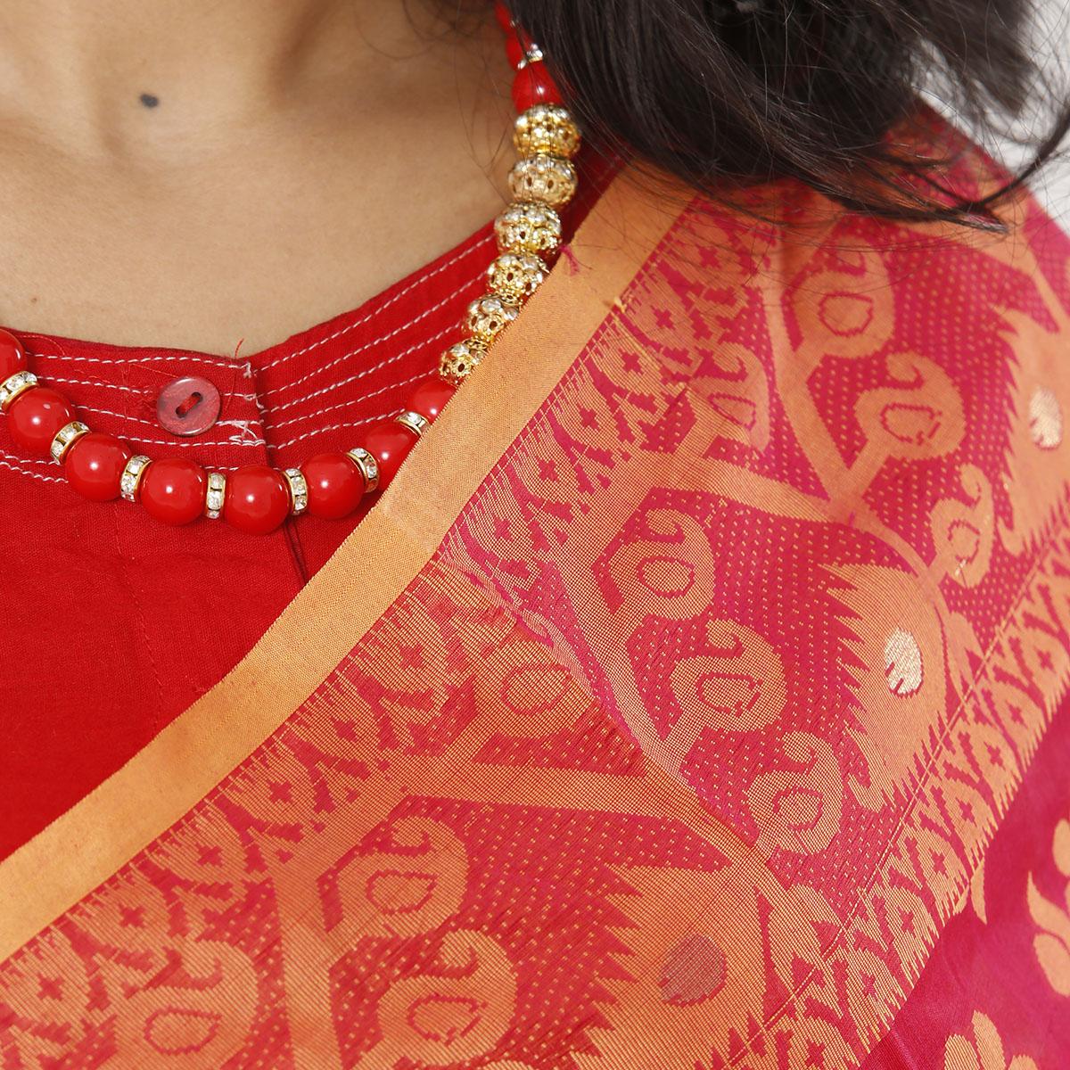Picture of Crimson Color Tissue Jamdani Saree For Women
