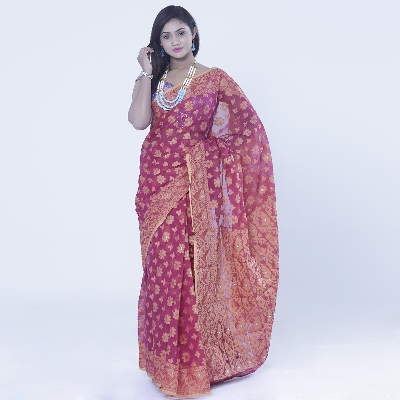 Picture of Black Rose Color Tissue Jamdani Saree For Women