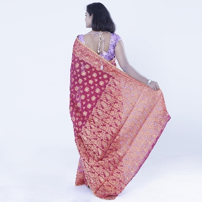 Picture of Black Rose Color Tissue Jamdani Saree For Women