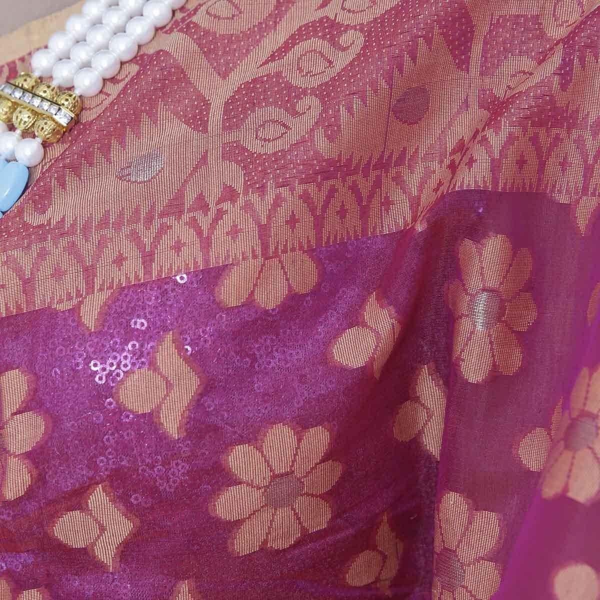 Picture of Black Rose Color Tissue Jamdani Saree For Women