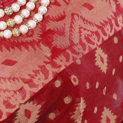 Picture of Red Colour Full Cotton Shahdadpur Jamdani Saree For Women