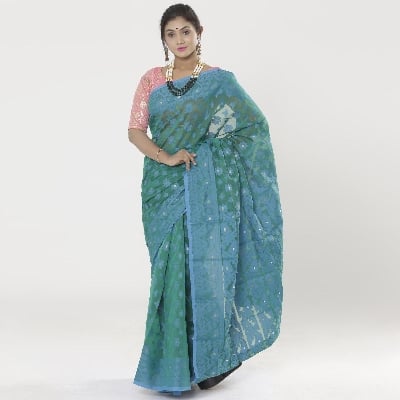 Picture of Aanchal Pearls Work Deep Sea Color Tissue Jamdani Saree For Women