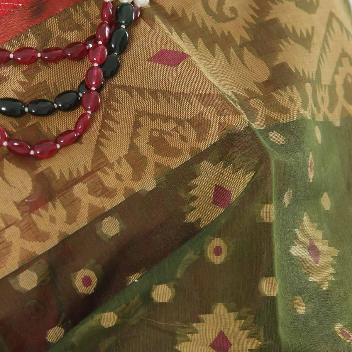 Picture of Green Colour Full Cotton Shahdadpur Jamdani Saree For Women