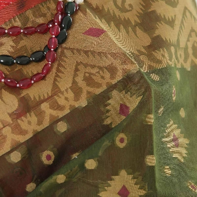 Picture of Green Colour Full Cotton Shahdadpur Jamdani Saree For Women