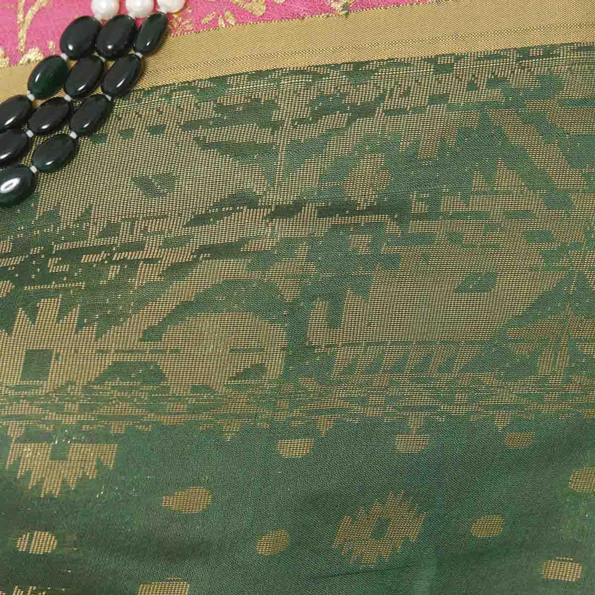 Picture of Hippie Green Color Half Silk Tangail Jamdani Saree For Women