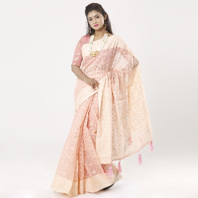 Picture of Pink Color Cotton Jamdani Saree For Women