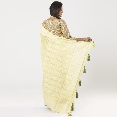 Picture of Yellow Green Color Cotton Jamdani Saree For Women