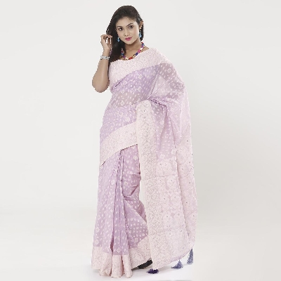 Picture of Cold Purple Color Full Cotton Jamdani Saree For Women