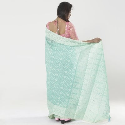 Picture of Pearls & Tassel Work Downy Color Cotton Jamdani Saree For Women