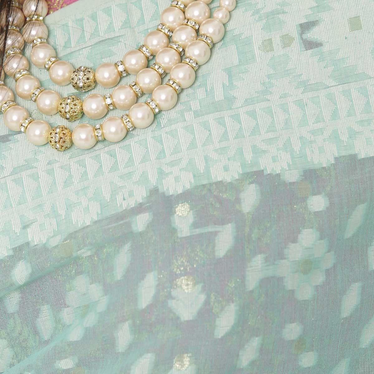 Picture of Pearls & Tassel Work Downy Color Cotton Jamdani Saree For Women