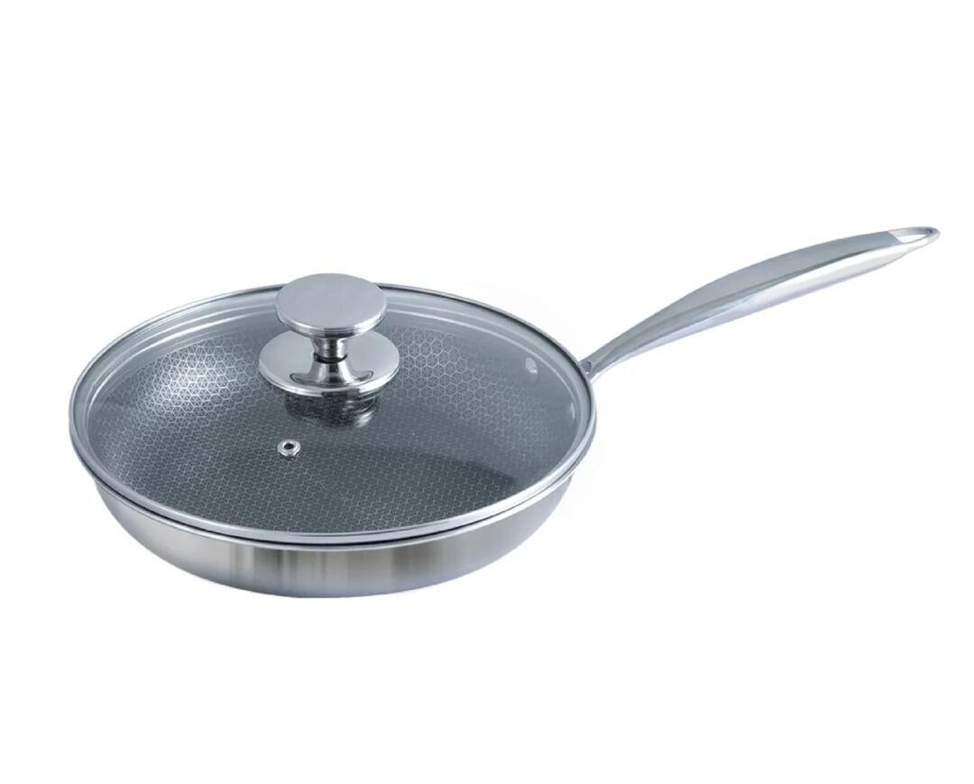 Picture of Kiam 26cm Tri-Ply Honeycomb Stainless Steel Fry Pan with Glass Lid & Induction Bottom-Multicolor