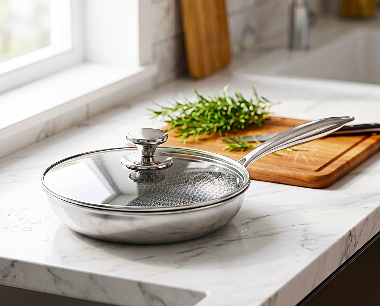 Picture of Kiam 26cm Tri-Ply Honeycomb Stainless Steel Fry Pan with Glass Lid & Induction Bottom-Multicolor