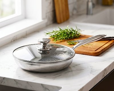 Picture of Kiam 26cm Tri-Ply Honeycomb Stainless Steel Fry Pan with Glass Lid & Induction Bottom-Multicolor