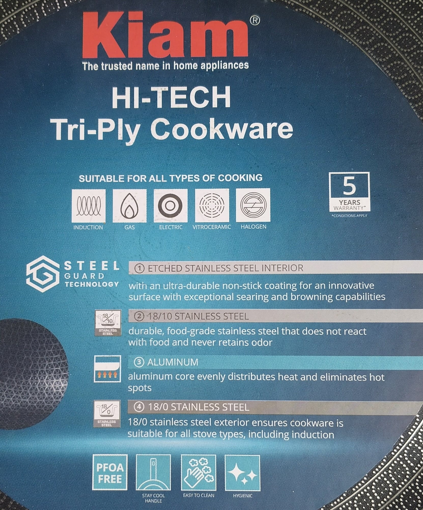 Picture of Kiam 26cm Tri-Ply Honeycomb Stainless Steel Fry Pan with Glass Lid & Induction Bottom-Multicolor