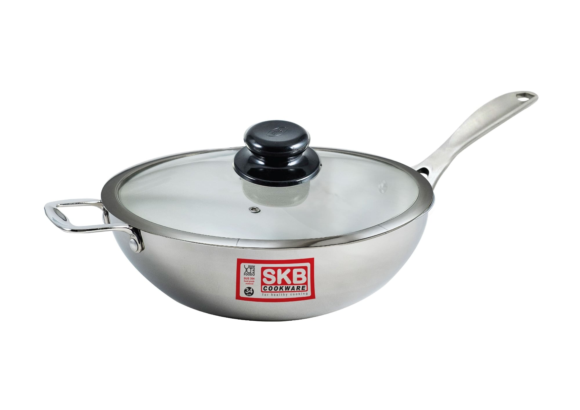 Picture of SKB SuS304 Food grade Stainless steel 3 Layer Wok with Glass Lid & Induction BTM 1Pcs