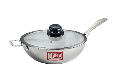 Picture of SKB SuS304 Food grade Stainless steel 3 Layer Wok with Glass Lid & Induction BTM 1Pcs