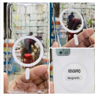 Picture of For Oppo Reno 6 Pro Anti Yellow Hard MagSafe Compatible Shockproof Transparent Slim Fit Wireless Charging supported Phone Back Case Mobile Cover