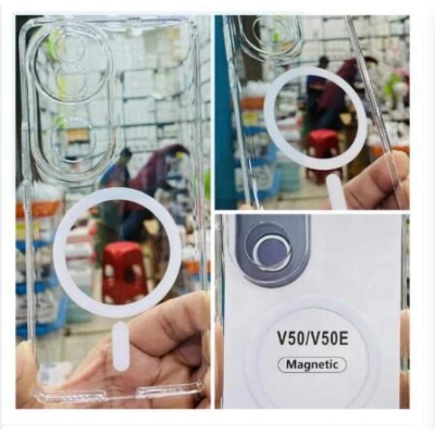 Picture of For Vivo V50 Anti Yellow Hard MagSafe Compatible Shockproof Transparent Slim Fit Wireless Charging supported Phone Back Case Mobile Cover