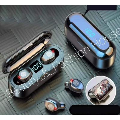 Picture of F9 TWS Bluetooth Earphones V5.0 with LED Display, Wireless Headset with Microphone - Black