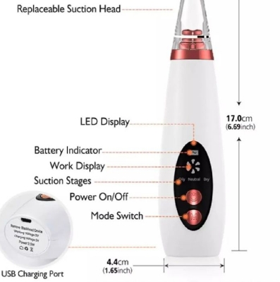 Picture of Electric Facial Pore Vacuum Cleaner and Blackhead Remover - Black