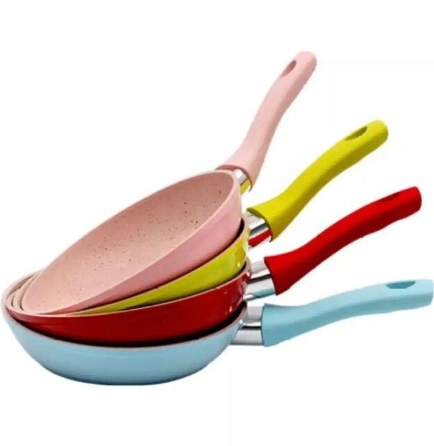 Picture of 16cm Non-Stick Forged Frying Pan with Marble Stone Coating and Silicone Handle - Multicolor