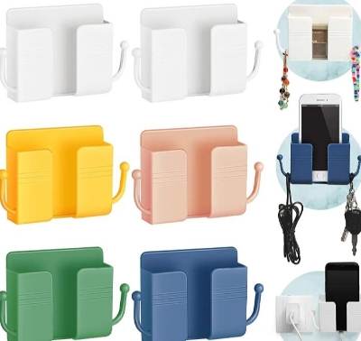 Picture of 4-Piece Self-Adhesive Wall-Mount Phone Holder and Storage Organizer - Multicolor