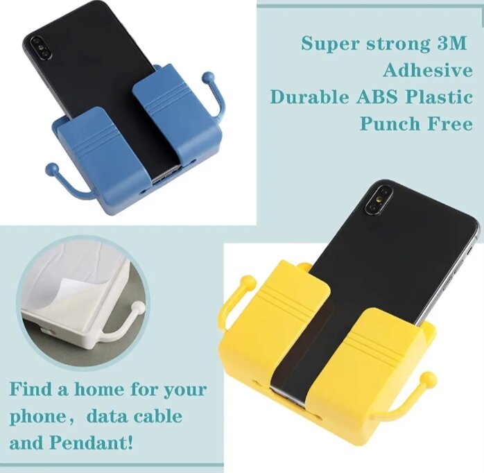 Picture of 4-Piece Self-Adhesive Wall-Mount Phone Holder and Storage Organizer - Multicolor