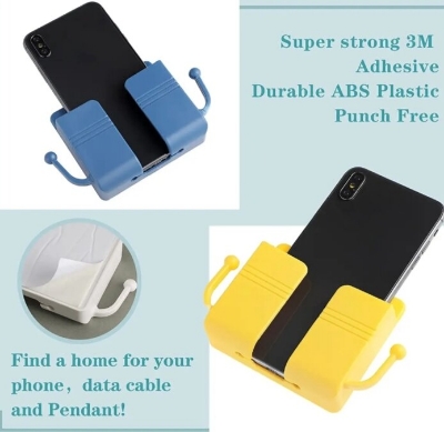 Picture of 4-Piece Self-Adhesive Wall-Mount Phone Holder and Storage Organizer - Multicolor
