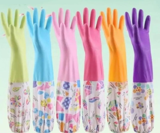 Picture of Silicone Dishwashing Kitchen Gloves - Multicolor