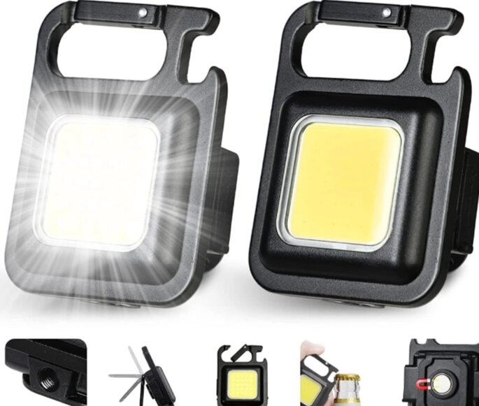 Picture of Mini COB Keychain Flashlight - USB Rechargeable - Black