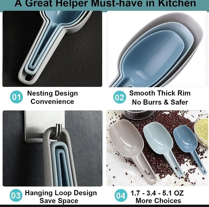 Picture of Plastic Kitchen Flour Scoop Set - 3 Pieces - Multicolor