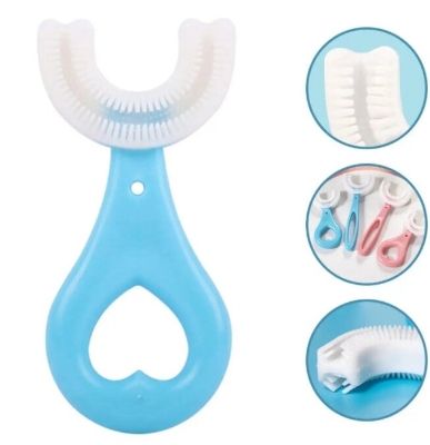 Picture of Kids U-Shaped Silicone Toothbrush with Handle - Ages 2-12 - Multicolor