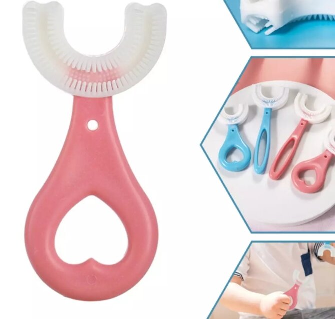 Picture of Kids U-Shaped Silicone Toothbrush with Handle - Ages 2-12 - Multicolor