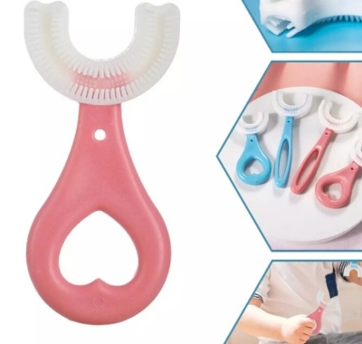 Picture of Kids U-Shaped Silicone Toothbrush with Handle - Ages 2-12 - Multicolor