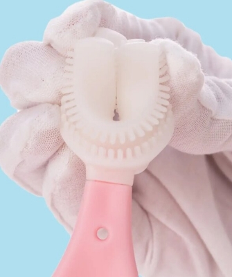 Picture of Kids U-Shaped Silicone Toothbrush with Handle - Ages 2-12 - Multicolor
