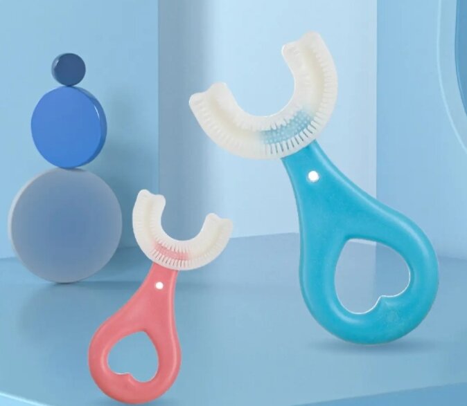 Picture of Kids U-Shaped Silicone Toothbrush with Handle - Ages 2-12 - Multicolor