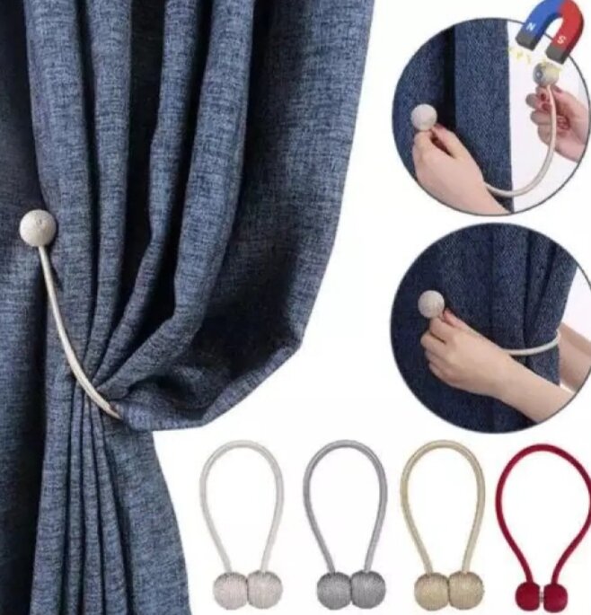 Picture of 2-Piece Magnetic Pearl Ball Curtain Tieback Hooks - Multicolor
