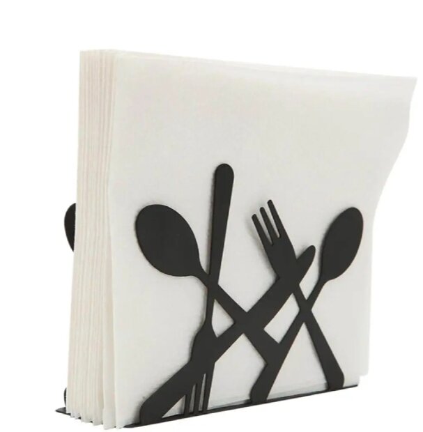 Picture of Metal Tissue Holder with Spoon and Fork Design - Black