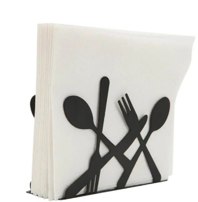 Picture of Metal Tissue Holder with Spoon and Fork Design - Black
