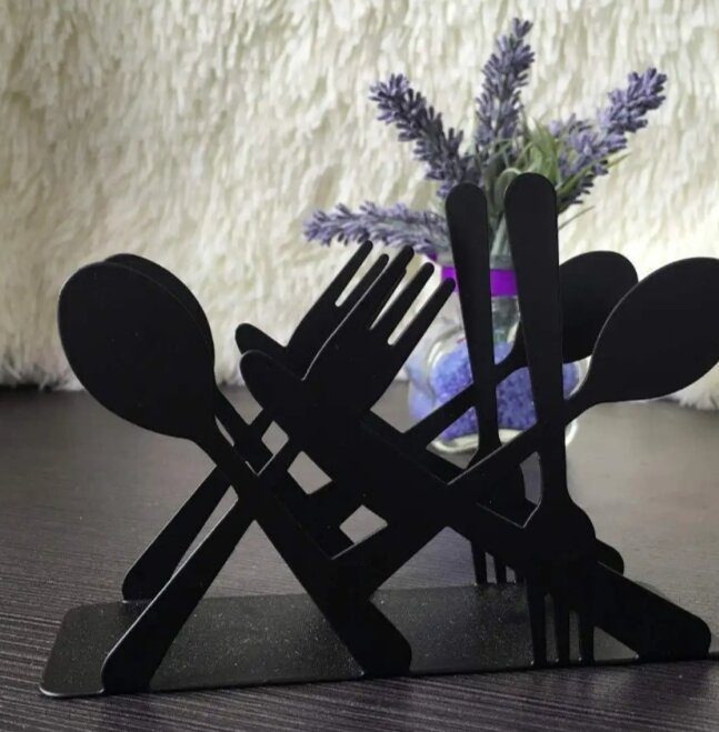 Picture of Metal Tissue Holder with Spoon and Fork Design - Black