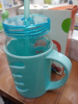 Picture of Glass Inner Juice Mug with Straw - 460ml