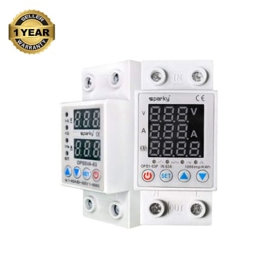 Picture of Volt Guard Adjustable Under Over AC Voltage Protective Current Protect Device Protection 220V Volt 63 Amp Protector-Off White